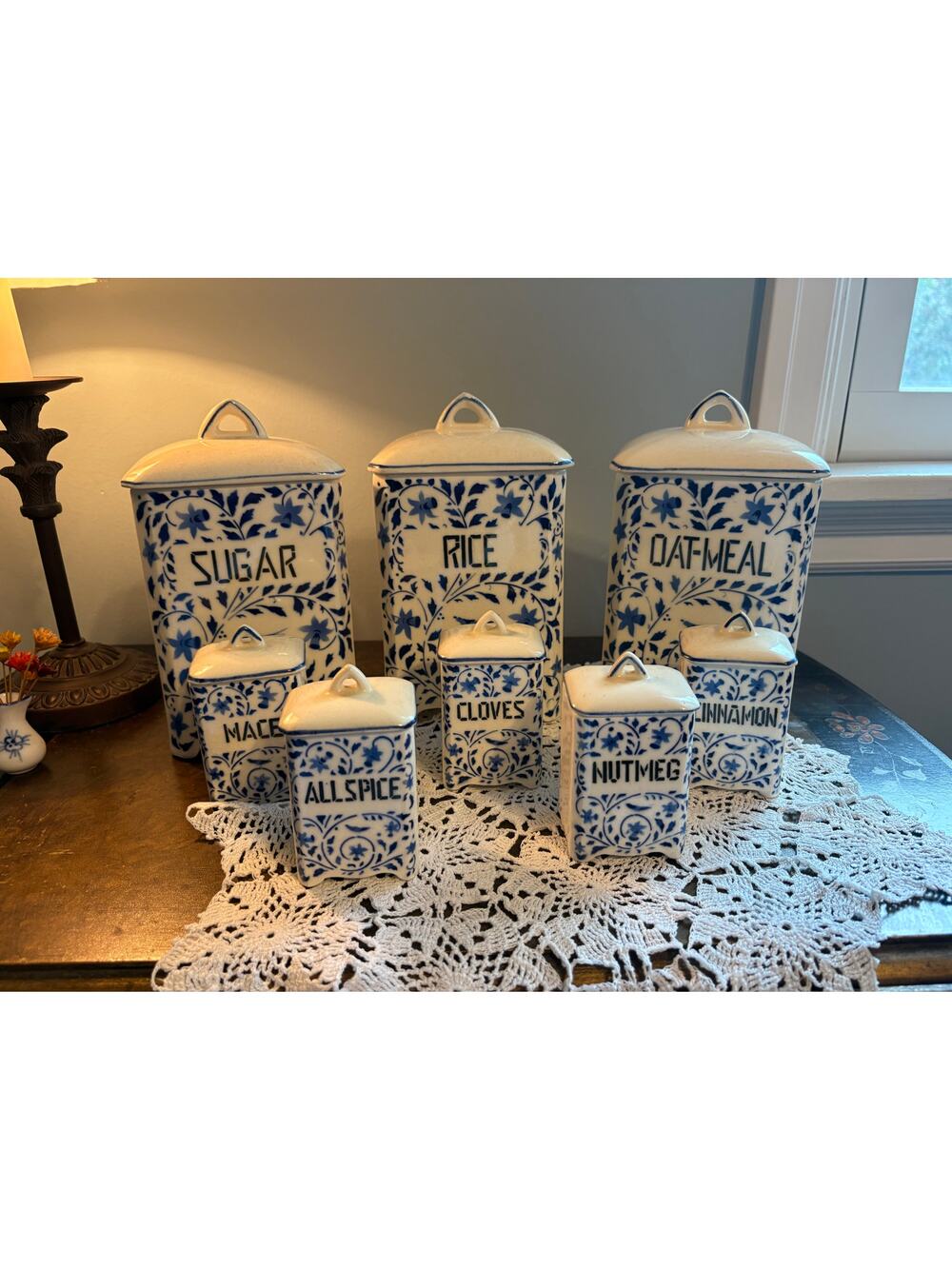 Vintage Art Deco spice jar and kitchen storage set